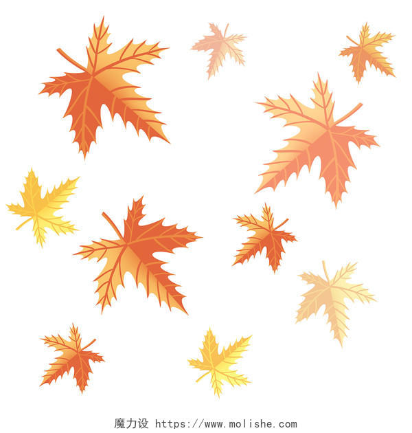 卡通手绘秋天落叶漂浮枫叶黄色叶子元素秋天枫叶树叶套图素材秋天叶子